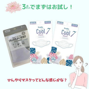 【夏限定】マスク 接触冷感 3点 お試しセット 使い捨て 洗える 17枚 (ブレスクールマスク 7枚入り×2袋+ブレスエアーマスク 3枚入り×1袋)ひんやりマスク 冷感マスク 夏用 不織布 冷感 クール ひんやり 冷感マスク 息がしやすい 呼吸しやすい 耳が痛くならない