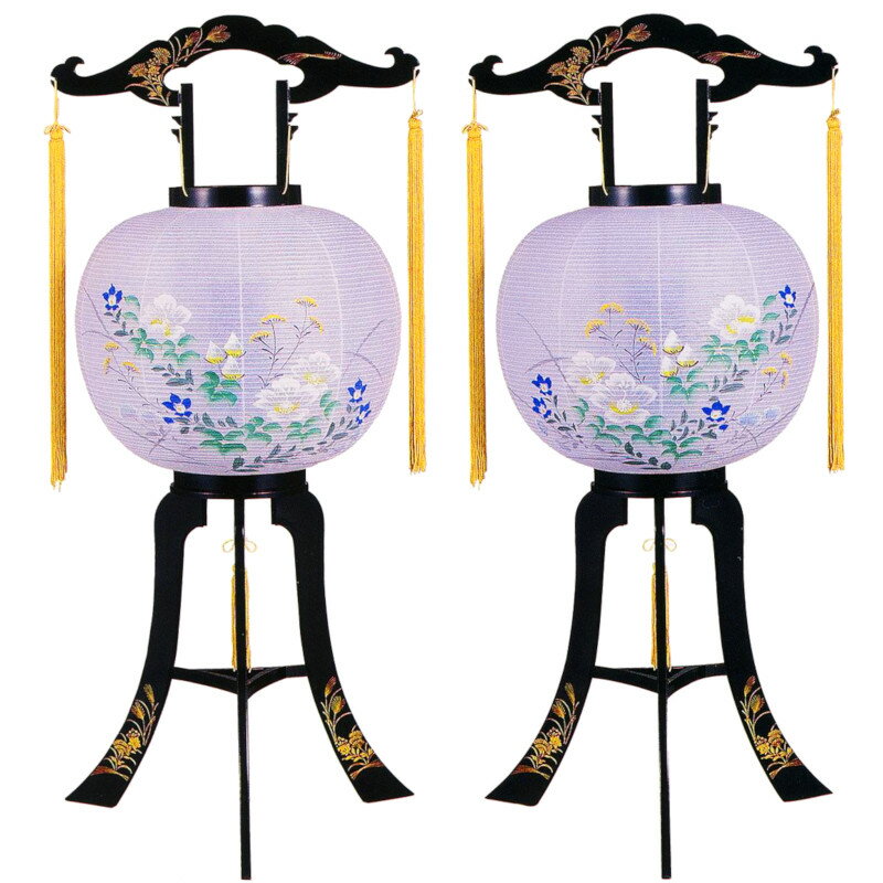 [C]盆提灯 対柄 PC回転灯 11号 大内行灯 一対 No17 高さ83cm [盆ちょうちん お盆 提灯 廻転灯 対絵柄 新盆 初盆][PC]