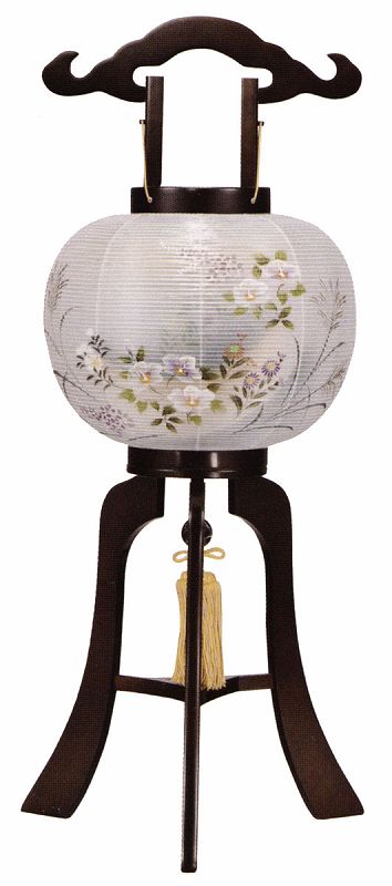 Bon Paper Lanterns - [盆提灯 コードレス ミニ 盆ちょうちん] 木製 大内行灯 10号 夢幻行灯 No3431 [絹張 二重] 高さ78cm ブラウン色 [お盆 提灯 ちょうちん 初盆 新盆]