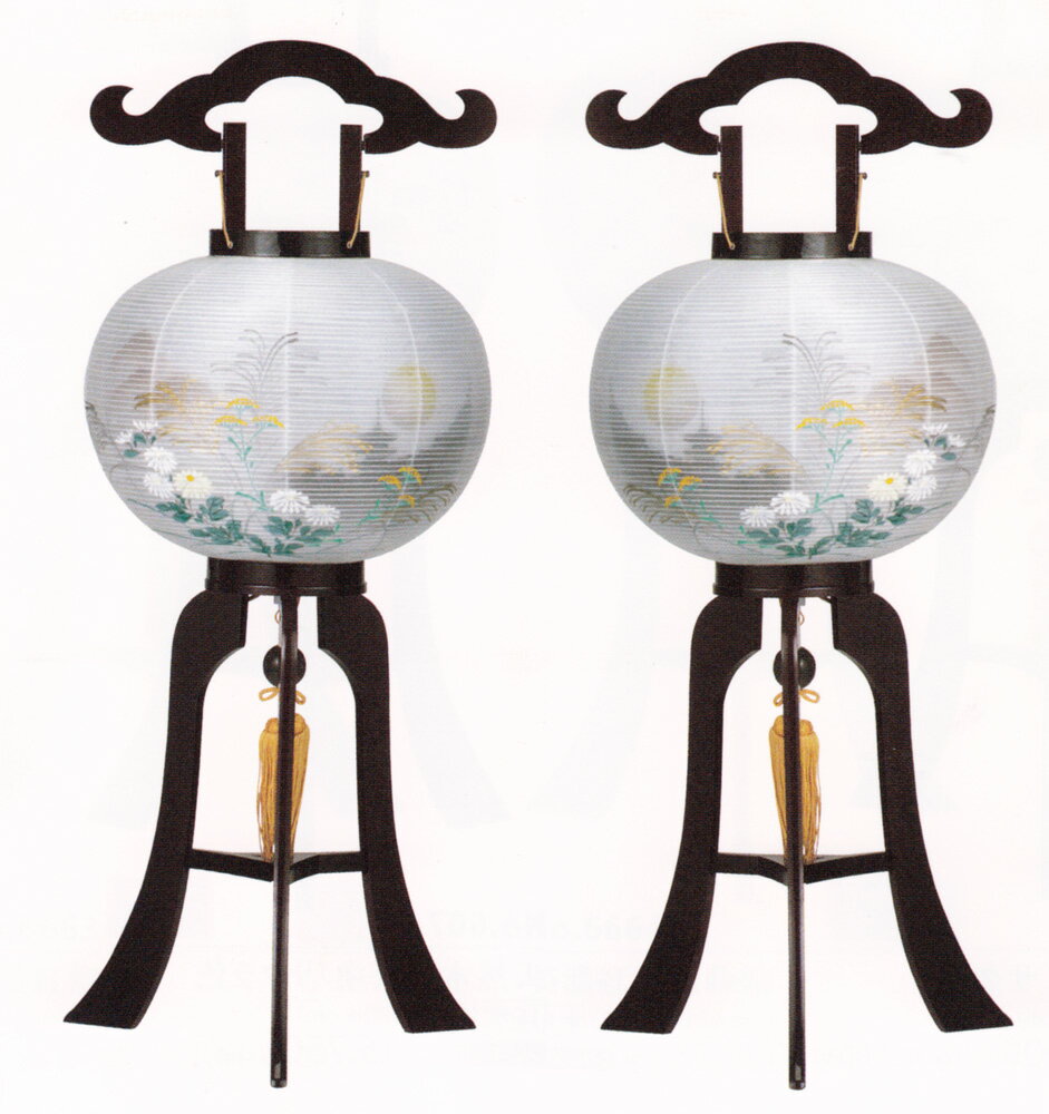 盆提灯 木製 大内行灯 9号 絹張り二重 [一対入] No6080 高さ69cm [盆ちょうちん お盆 提灯 新盆 初盆 一対 対絵柄][PC]