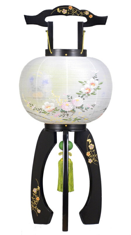 盆提灯 モダン ミニ お盆 提灯 盆ちょうちん 大内行灯 木製 京型紫檀 10号 なでしこ蒔絵 「葉月」 [絹二重] 紫檀 ワンタッチ VM-20 高さ72cm [新盆 初盆 灯篭 置き提灯 絹張り]【smtb-s】