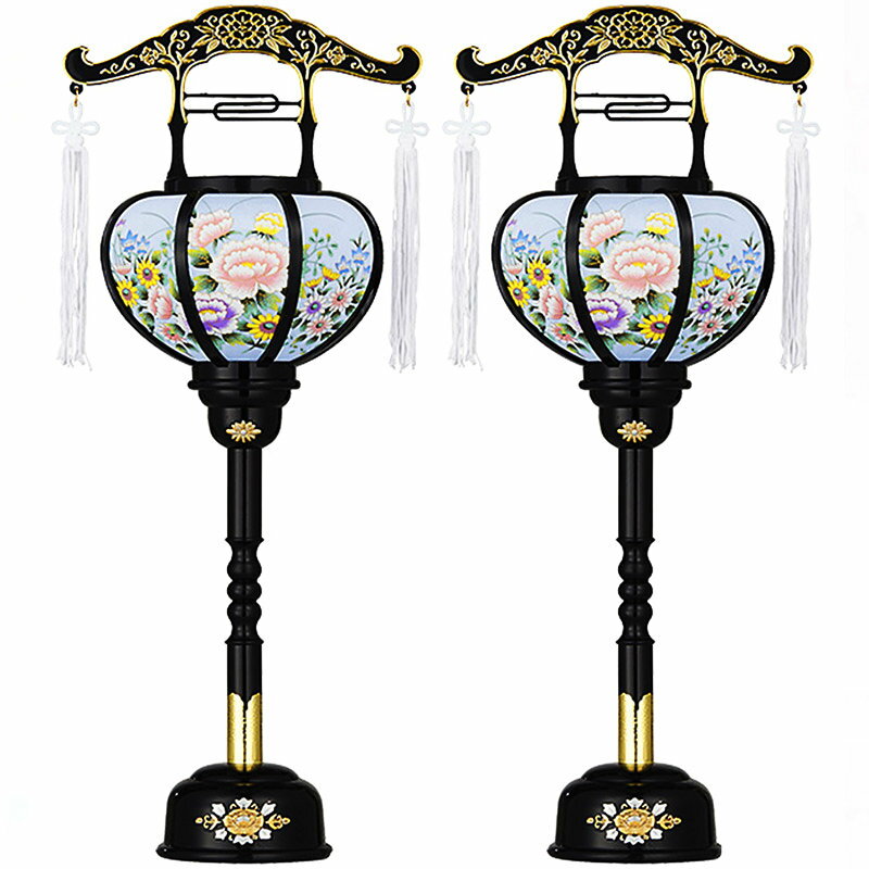 Bon Paper Lanterns - 盆提灯 霊前灯 回転灯 [張 2号] [一対入] 高さ43cm [お盆 初盆 新盆 お盆用品 盆棚用品]