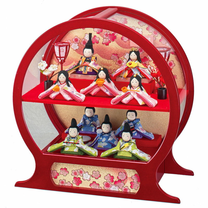 かわいい 雛人形 おしゃれ ひな人形 ケース飾り ちりめん [星の詩 ほほえみ十人飾] 233-1013 [ケース入り コンパクト飾り 女の子 ピンク]