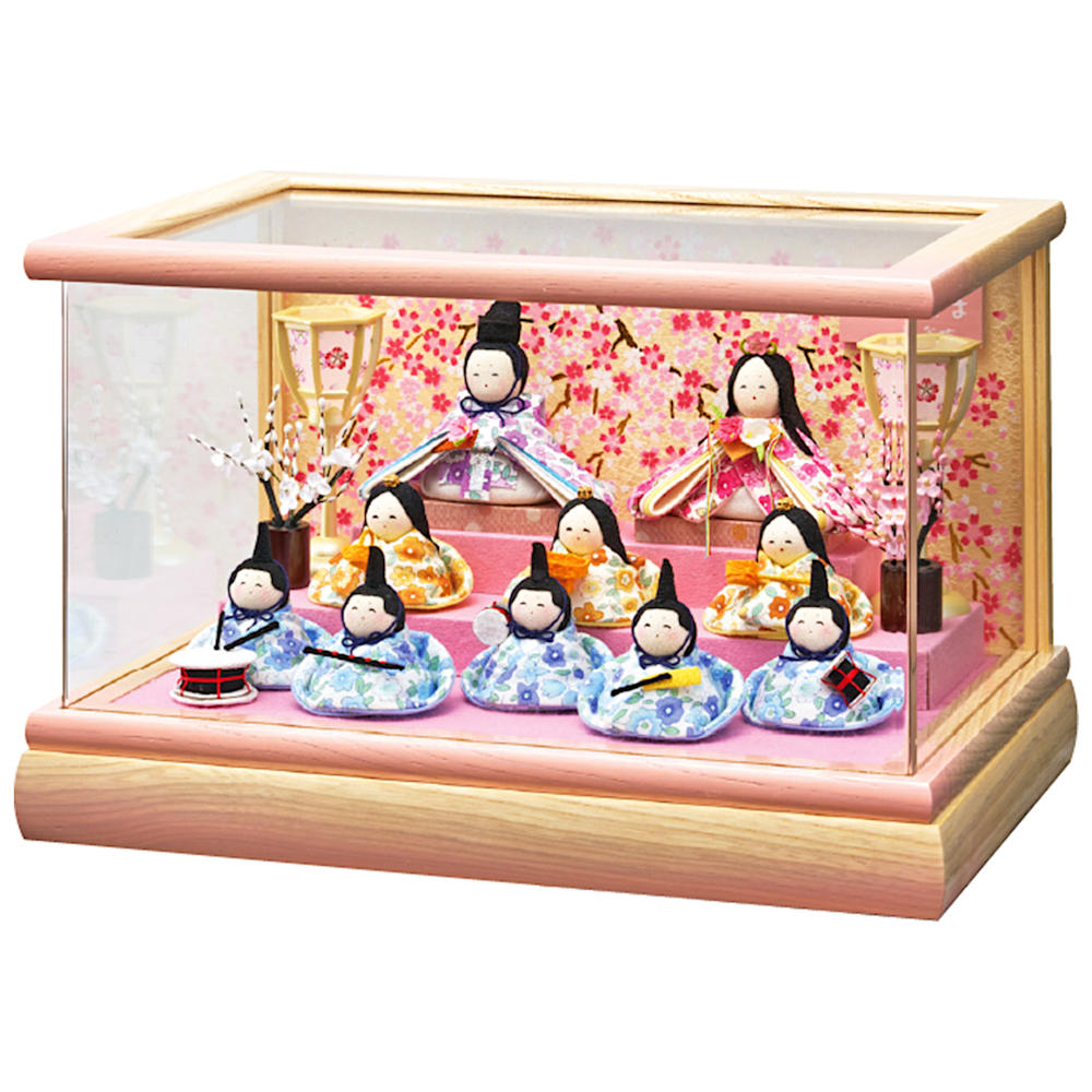 メーカー希望小売価格はメーカーカタログに基づいて掲載しています。 藤翁作 [てまり姫 十人飾] サイズ 間口32×奥行23×高さ20cm 梱包サイズ：間口40×奥行31×高さ27cm 重量：2.8kg 特徴 ケース：Wオーク、アクリル入 人形の胴：手作り縮緬細工