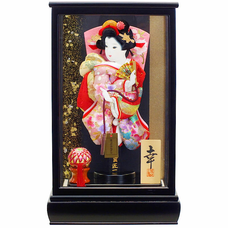 [25]羽子板 ケース入り 押絵羽子板 [幸] 10号 [黒金ライン] [KGCH10-25] ケース飾り [初正月 初節句 お祝い 女の子 コンパクト飾り]のサムネイル