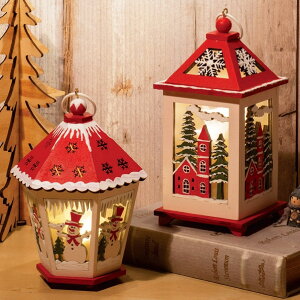 [QXS]クリスマス 飾り 光る led ランタン [ウッドライトハウス] [SE08-78-8] [スクエア/六角] LEDライト付 高さ20-23cm [灯り スノーマン 北欧 雑貨 置物 インテリアライト オブジェ パーティー グッズ 雪だるま トナカイ X'mas christmas]