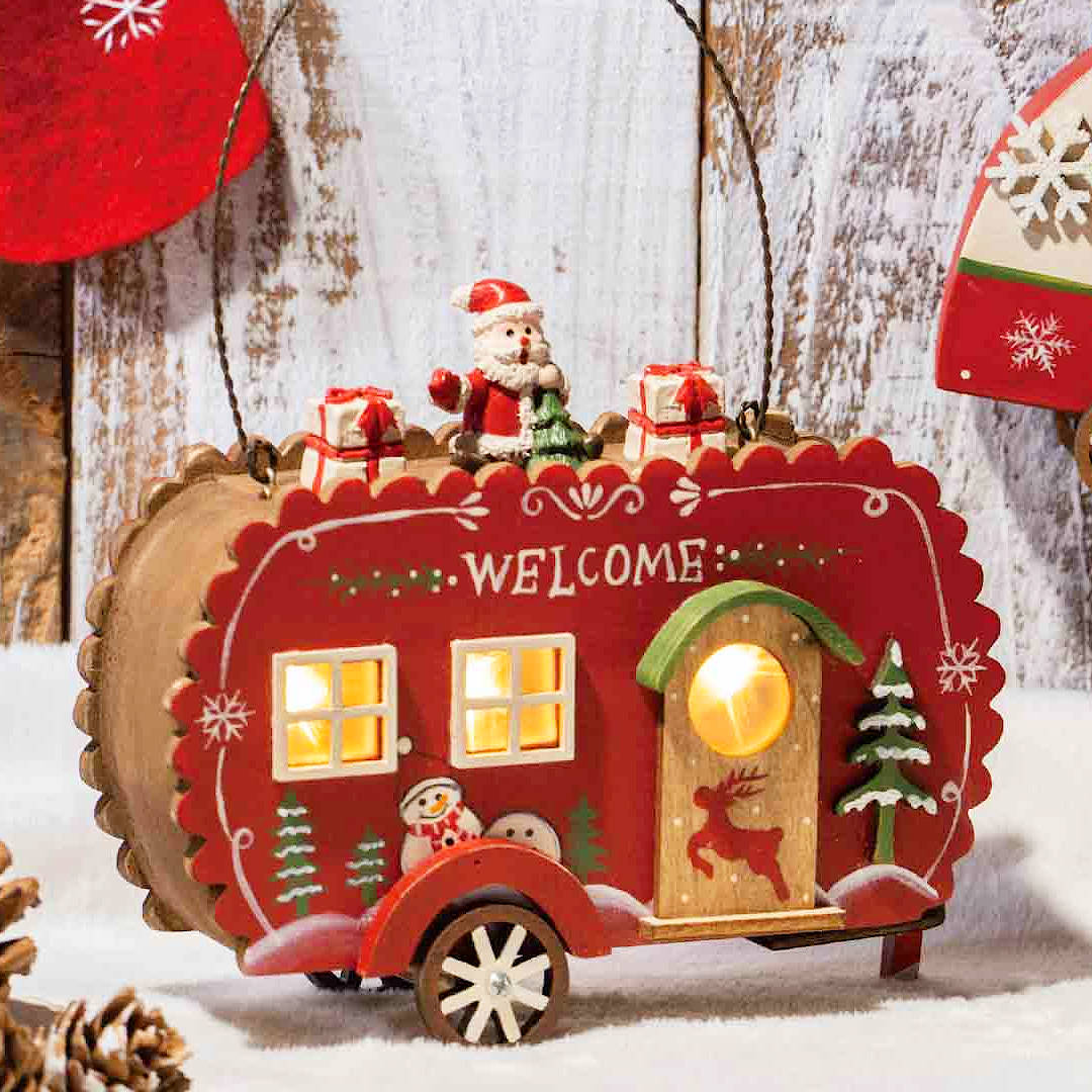 クリスマス 飾り 灯り [ハンギングウッドカー] [SE18-81-7] LEDライト付 高さ17cm [木製 北欧 雑貨 置物 インテリア ミニ オブジェ ディスプレイ イルミ パーティー グッズ X'mas christmas]のサムネイル