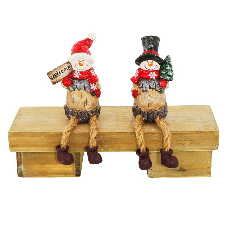 [QXS]クリスマス サンタ 飾り 足ぶら 置物 [お座りスノーマン] [XIY097] 2個セット 高さ12cm [オブジェ ノエル ミニ 雑貨 北欧 クリスマスツリー 小物 インテリア パーティー トナカイ X'mas christmas]