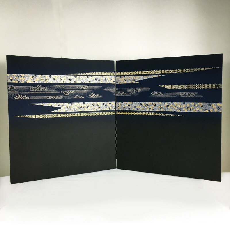 [アウトレット 訳あり品] 雛人形 木製濃紺金襴絵付三曲屏風 [ひな人形 親王飾り 初節句 自宅 店舗用]