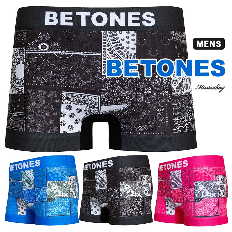 BETONES ビトーンズ BANDANA メンズ インナー 下着 ナイトウェア ボクサーパンツ バンダナ ペイズリー柄 フリーサイズ 吸汗 速乾 プリント シームレス 立体成型 蒸れない タグレス おしゃれ かっこいい ツルツル 正規品 お祝い プレゼント プチギフト 誕生日