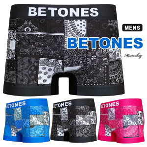 BETONES ビトーンズ BANDANA メンズ インナー 下着 ナイトウェア ボクサーパンツ バンダナ ペイズリー柄 フリーサイズ 吸汗 速乾 プリント シームレス 立体成型 蒸れない タグレス おしゃれ かっこいい ツルツル 正規品 お祝い プレゼント プチギフト 誕生日