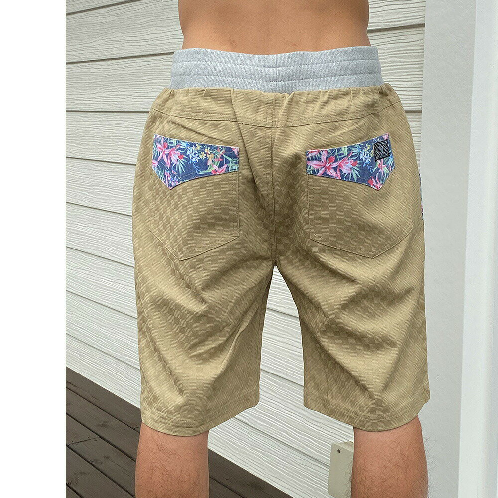 ハーフパンツ 花柄 メンズ 綿 コットン ストレッチ ウエストリブ ウエストゴム サ...