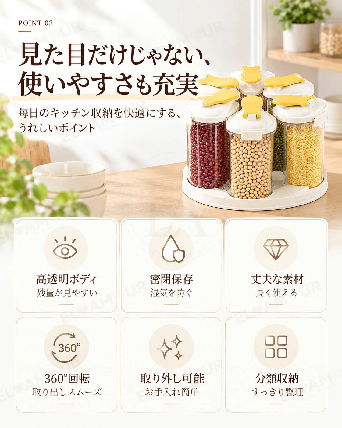 ペット フードストッカー 密閉 回転式 4L 6分割 小分け 保存容器 キャットフード ...