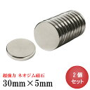 【3/8 限定 ポイント10倍・最大35倍!楽天スーパーSALE!】ネオジム磁石 ネオジウム磁石 2個セット 30mm×5mm 丸型 超強力 マグネット ボタン型 N35