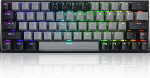 e元素ゲーミングキーボード63キー 赤軸を採用のメカニカルキーボード Bluetoothと2.4Gワイヤレス無線とUSB有線の3つモード接続 充電式 RGB発光LEDバックライト 60%小型コンパクト設計 Windows/Macに対応のゲーム/オフィス用キーボード (グレー+ブラック・赤軸) e元素ゲーミングキーボード63キー 赤軸を採用のメカニカルキーボード Bluetoothと2.4Gワイヤレス無線とUSB有線の3つモード接続 充電式 RGB発光LEDバックライト 60%小型コンパクト設計 Windows/Macに対応のゲーム/オフィス用キーボード (グレー+ブラック・赤軸)