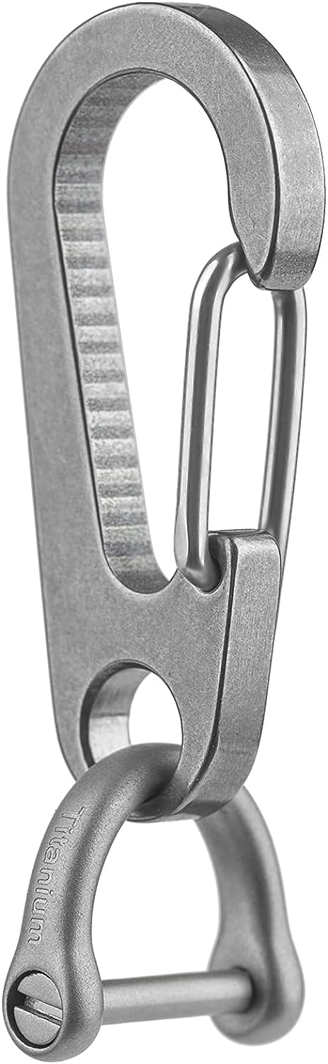 [TISUR] チタン キーホルダー カラビナ 軽量 チタンTC4 (シルバー/L + Dリング/S)