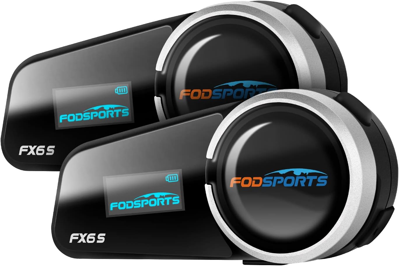 Fodsports バイク インカム FX6 S インカム 液晶画面表示 6人同時通話Bluetoothインカム FMラジオ 通話自動復帰 12H連続使用 1000m通信距離 IP65防水規格 バイク用インカム Bluetoothヘッドセット 他インカムと接続可能 Siri音声対応（バイクインカム2台セット）