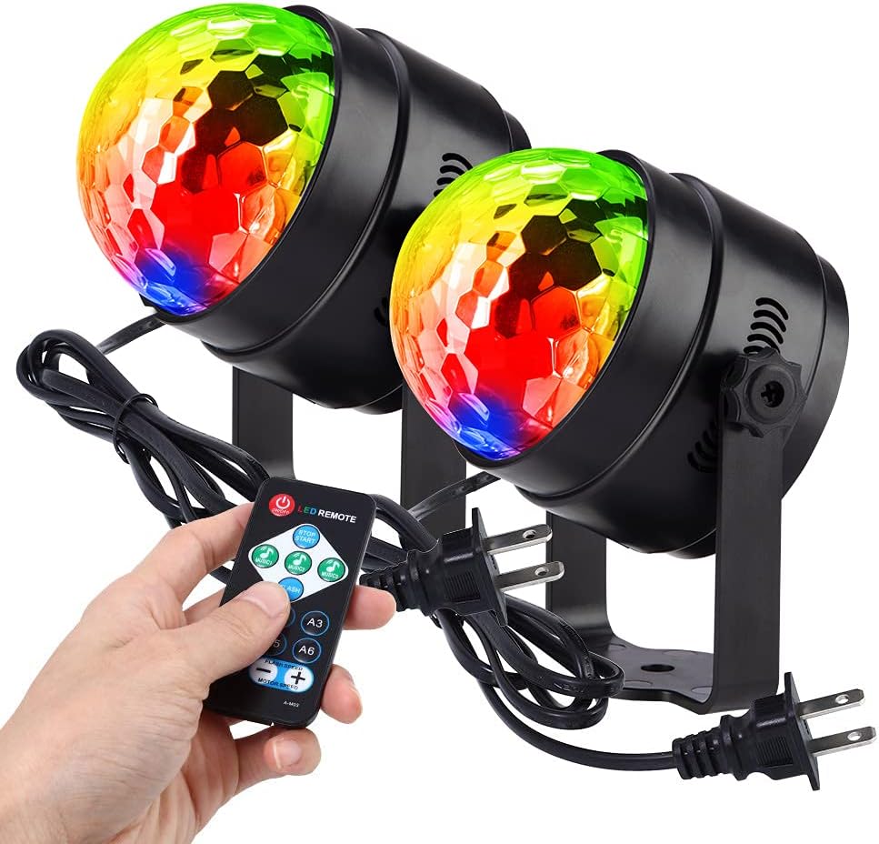 Litake(リテーク) LED ミラーボール ディスコライト 家庭用 7色 RGB 回転 リモコン付き 音声起動 多色変更 クラブ パーティー ステージ 舞台照明 (2個セット)