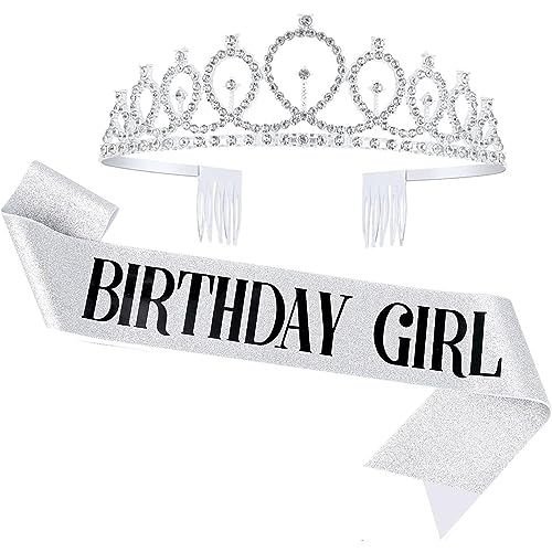 【当店限定！エントリーでポイント5倍】[DFsucces] 誕生日 王冠 「BIRTHDAY GIRL」2点セット 誕生日の女の子ベルトセット おしゃれ 誕生日カチューシャ バースデー 飾り 舞台衣装 結婚式 パーティー (シルバー)