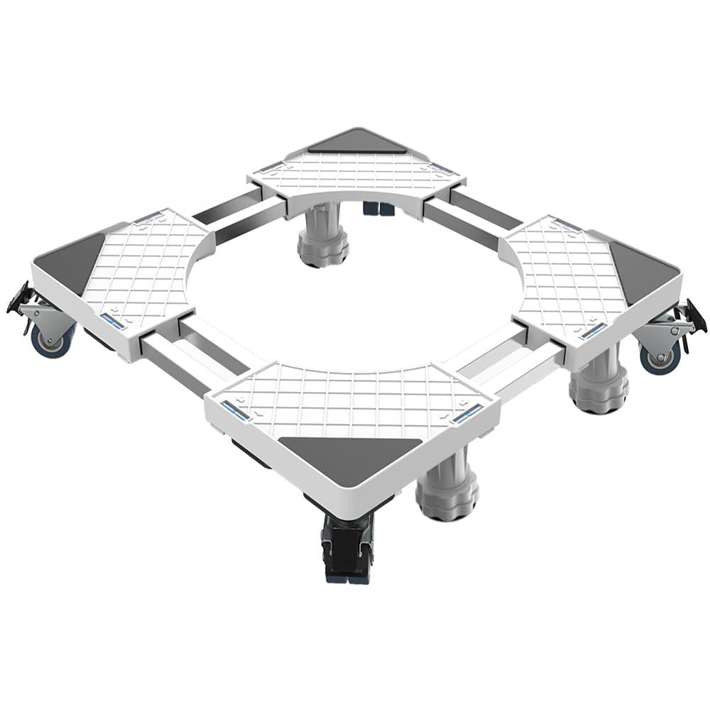 洗濯機 台 DEWEL ねじ作業不要 冷蔵庫 キャスター付き置き台 洗濯機パン サイズ調整可能 幅/奥行き:54.5～70.5cm 耐荷重:500kg 伸縮式 目盛り付き 排水パン ドラム式 全自動対応 3重振動異音防止