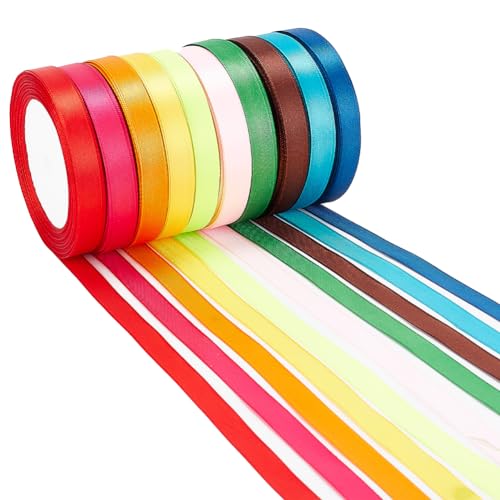 PandaHall 220m 12mm ミックス 10巻きセット 片面 サテン リボン 10色 DIY用 手芸 雑貨 工芸品 飾り グログラン 約22m/巻き ...