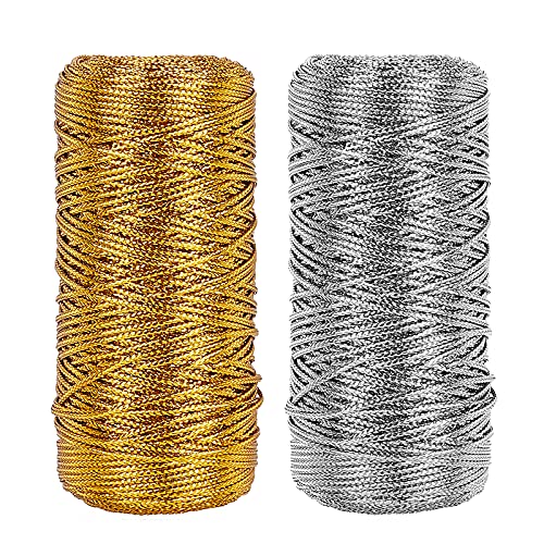 PH PandaHall メタリックコード ツイストコード 100m/巻き 2巻き 編み紐 紐アクセサリー 2色 ゴールド シルバー ポリエステル 細紐 手芸 ...
