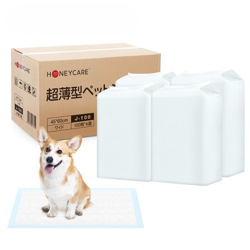 HONEYCARE ハニーケア 超薄型 ペットシーツ 1回使い捨て 犬 おしっこシート しっかり超吸収 猫 うさぎ 犬用 シート ワイド 100枚×4袋(400枚入) (ケース販売)