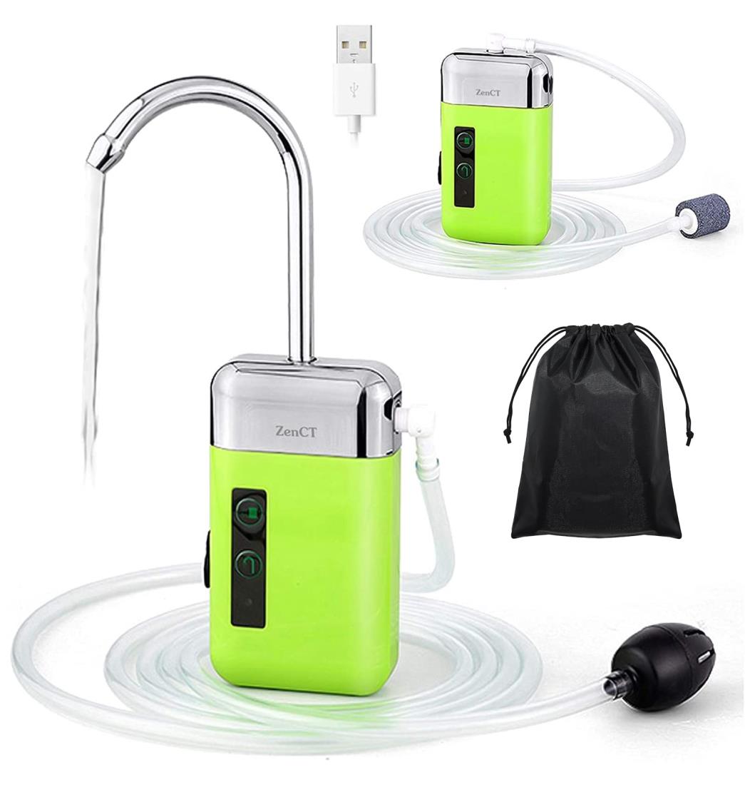 ZenCT アウトドアポンプ 充電式 ウォーターポンプ エアーポンプ 給水ポンプ LEDライト付き センサー感知スイッチ付き 電動式 一体化 新型 簡易式水栓 水などのくみ上げ・排水に！ 釣り/水槽/活かし輸送などに CT117