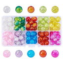 【当店限定!エントリーでポイント10倍】PH PandaHall 約100個/箱 直径10mm ガラスビーズ 10色セット クラックビーズ 透明 ラウンド ビーズ ジュエリー用 手作り用品 DIY用 手芸用品 クラフト用品 ハンドメイド アクセサリーパーツ 基礎パーツ 混合色