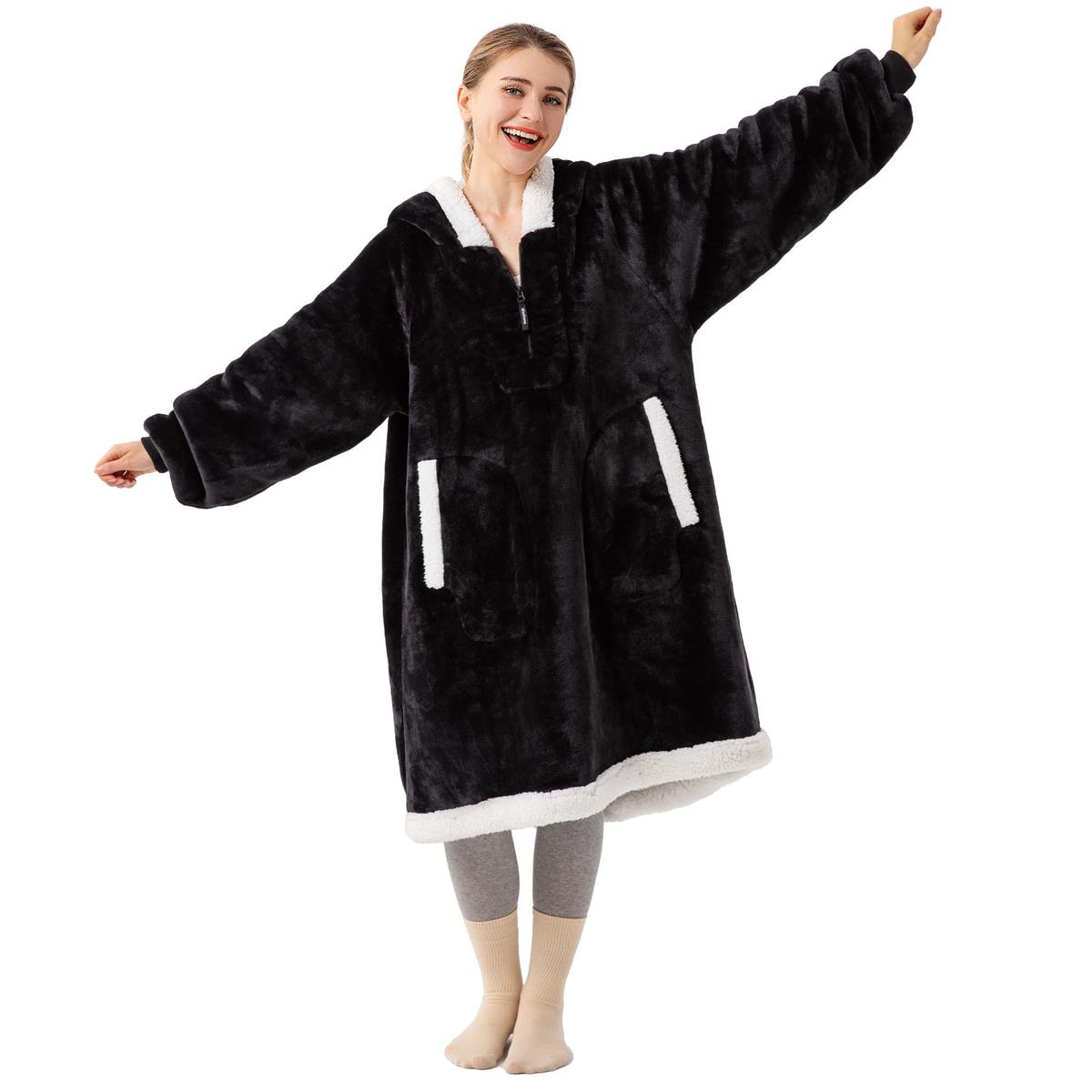 [Winthome] 極厚手着る毛布 ジッパー付き ゲーミング ルームウェア 二層生地 ボア付き 厚手 もこもこ ..