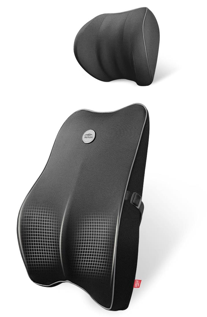 Meikaso 低反発腰クッション ランバーサポート 通気性 姿ネックパッド 車首 ヘッドレスト 100D高密度 低反発 腰サポート 背もたれ 頸椎サポート枕 長時間運転に 車の旅行中/オフィス 椅子/自宅