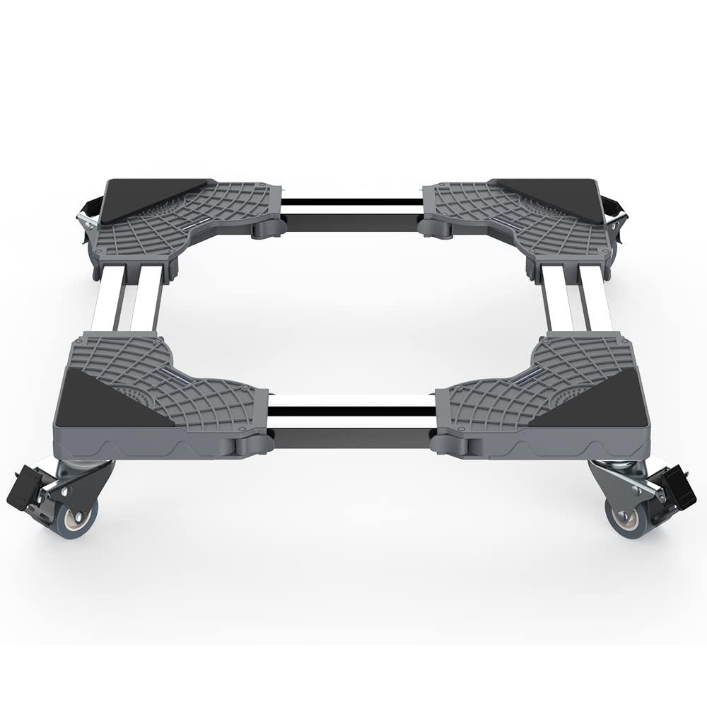 洗濯機 台 DEWEL キャスター付き 置き台 冷蔵庫 台 伸縮式 奥行/幅:39～64cm ジャッキ付き 360度回転 耐荷重:400kg 防振 異音振動軽減 移動ラクラク 日本語取扱説明書付き 新版/ネジ作業弊社お任せ