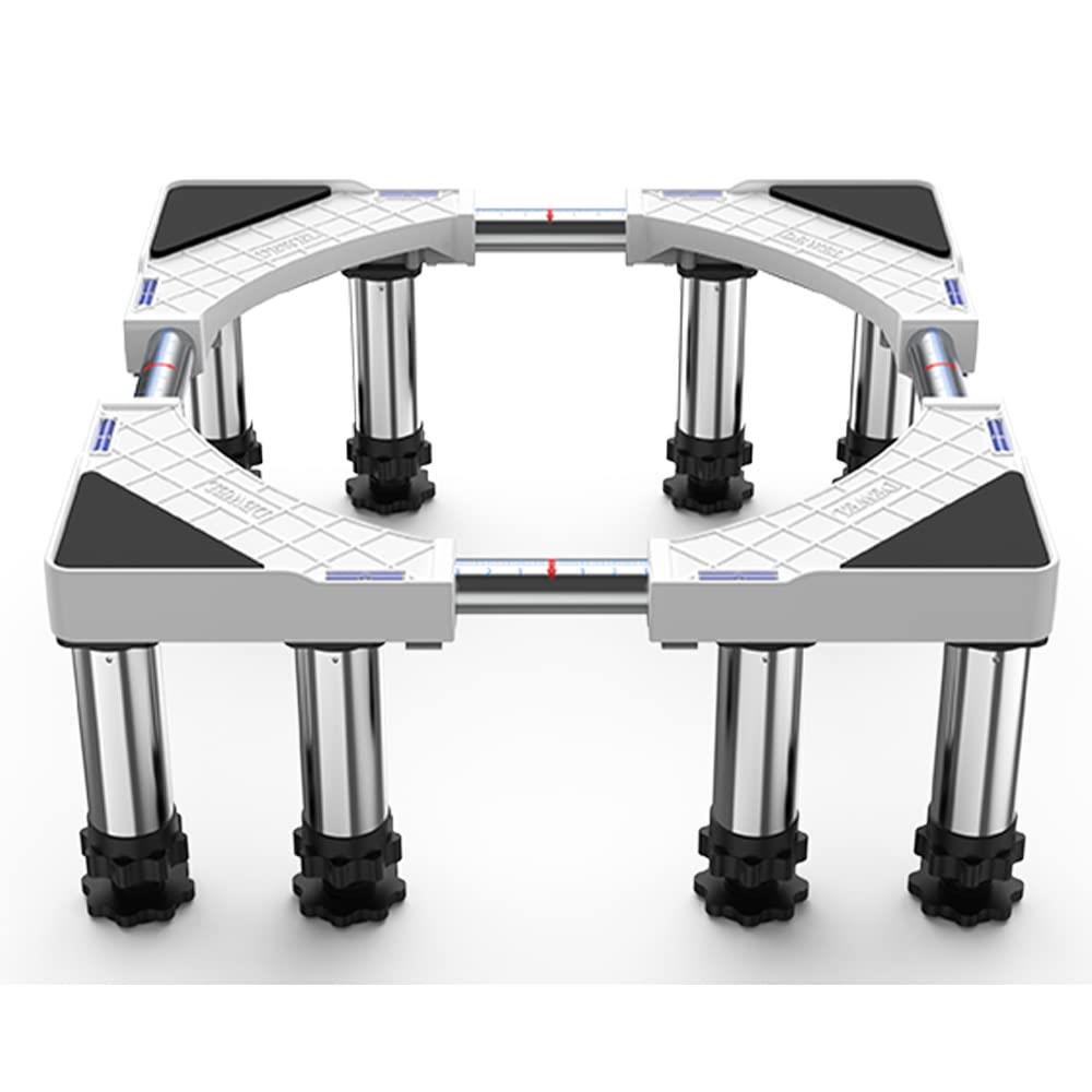 洗濯機 台 DEWEL 冷蔵庫 置き台 嵩上げ 昇降可能 奥行/幅:43～66cm 高度調節18~20cm 耐荷重:500kg 8足円形鋼管4本式 ジャッキ付き 防振 冷蔵庫 台 異音振動軽減 防振パッド 水準器付き 日本語取扱説明書付き