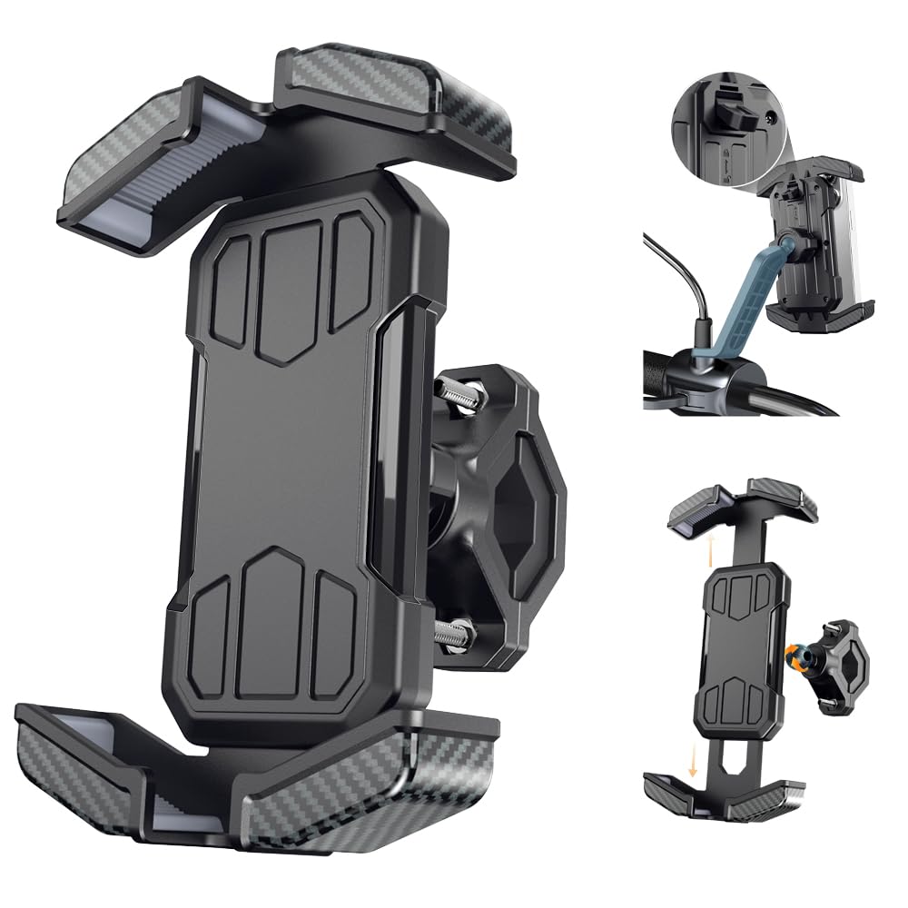 Worpurrt 自転車 スマホホルダー バイク スマホホルダー ミラー取り付け 自転車 携帯ホルダー 片手操作「10秒で取り付け」360度回転 振動吸収 携帯ホルダー 脱落防止 強力保護 耐久性 脱着簡単 IPhone Samsung Galaxy S21 Xperia Android 4.7－7インチに対応(黒)