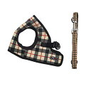 THAIN ハーネス&リードセット 超小型犬 子犬 猫 チェック ベストハーネス 抜けない 散歩 格子縞 おしゃれ 胴輪 犬用 ソフト 軽量 S
