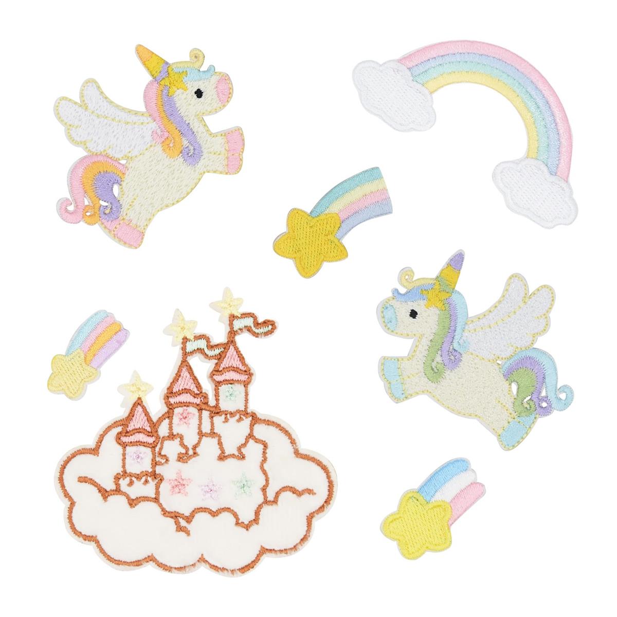 ワッペン 刺繍シール アイロン不要 MUNCVY アップリケ DIY服 おしろ ユニコーン 虹 モチーフ もふもふ 装飾 男の子 女の子 保育園 幼稚園 パッチ 補修 7枚セット 衣類 浴衣 手袋 手帳 飾り