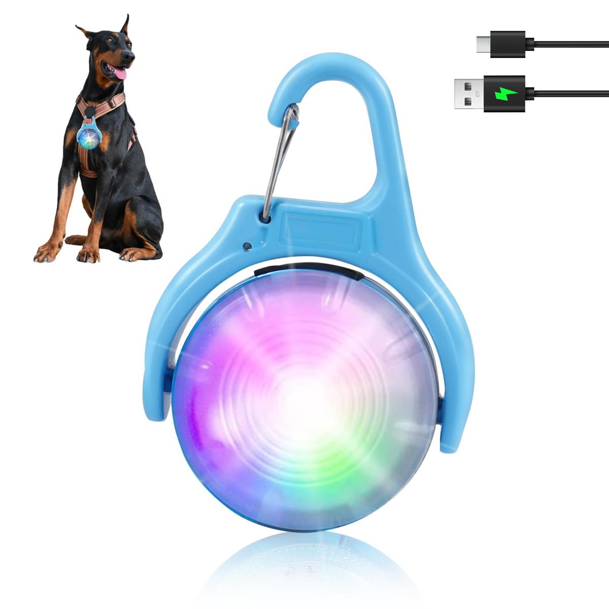 [XINIDEA] 4モード犬用ライト【最新型安全ライト】 首輪 充電式LEDライト IP68防水仕様、バックパック/ハイキング/ナイトクライミング/キャンプ対応、夜間使用に最適、クリップ式で猫や犬の散歩用 (ブルー)