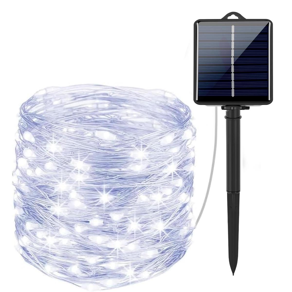 【2025新登場】ソーラー LED ストリングライト イルミネーションライト 200LED電球 8点灯モード 夜間自動点灯 点灯20時間以上 インジケーター搭載 電源オフでも充電可能 屋外 ガーランドライト クリスマス/室内/庭対応 飾りライト