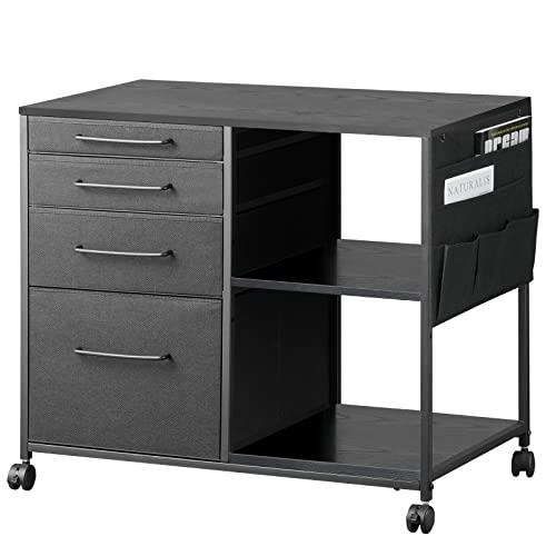 YeTom サイドキャビネット デスクワゴン 布製 袖机 層板付き サイドワゴン 4段 オフィスワゴン A4対応 ..