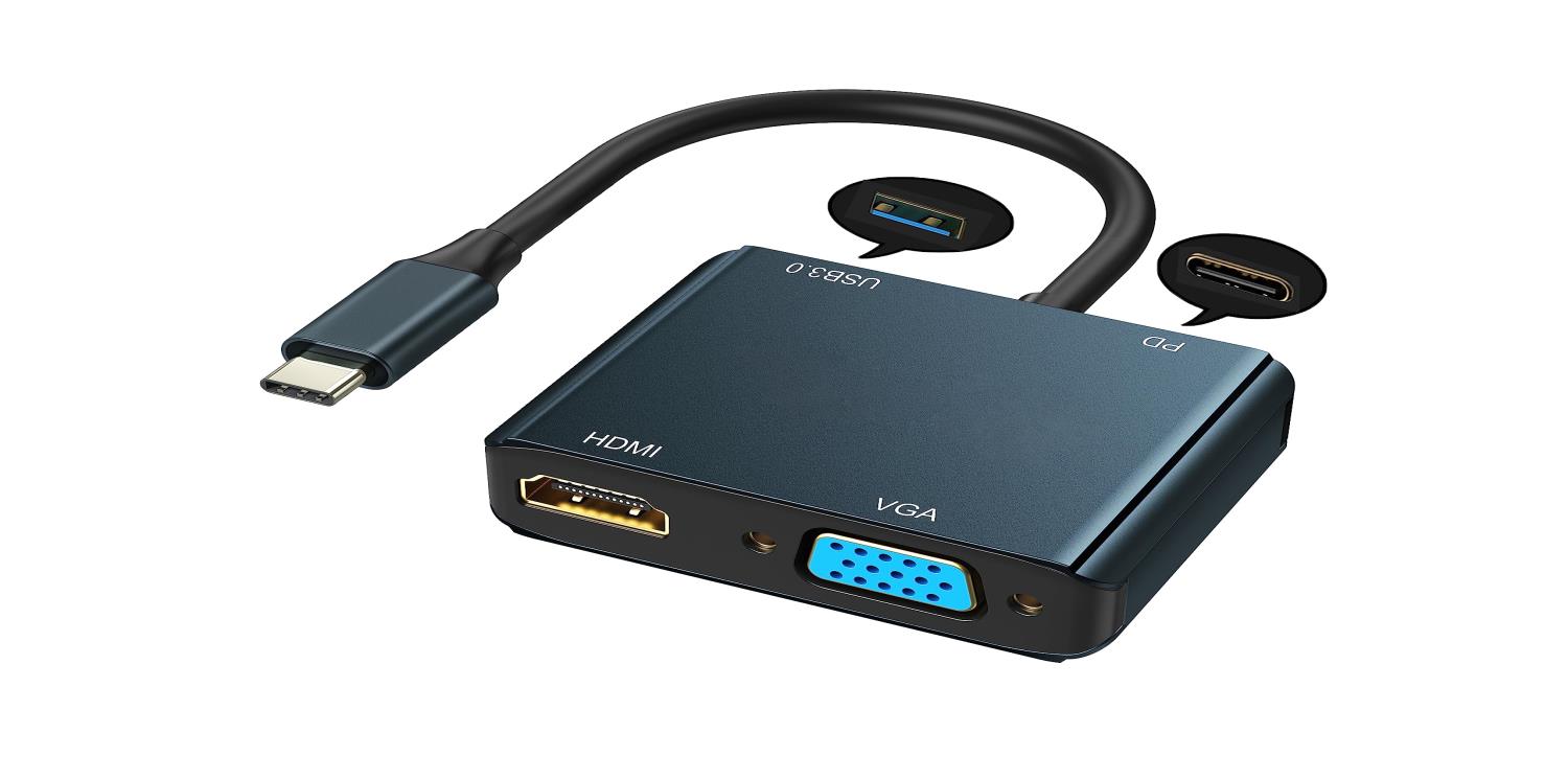 USBハブ HDMI VGA 変換アダプタ 4-in-1アダプタ HIMIアダプタ VGAアダプタ USB 3.0ポート 87wPD充電ポート 日本語の説明書 タイプ C HDMI変換アダプタ USB C HDMI変換アダプタ type c VGA変換アダプタ MacBook Pro/Samsung Galaxy S11/Note10/Surface Go/USB C デバイス対応