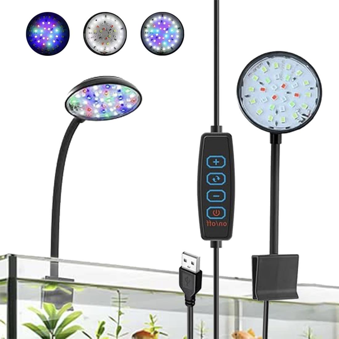 水槽 ライト USB給電 3色モード 10 段階の明るさ 小型360度調整 曲げ可能 クリップ式ライ ...