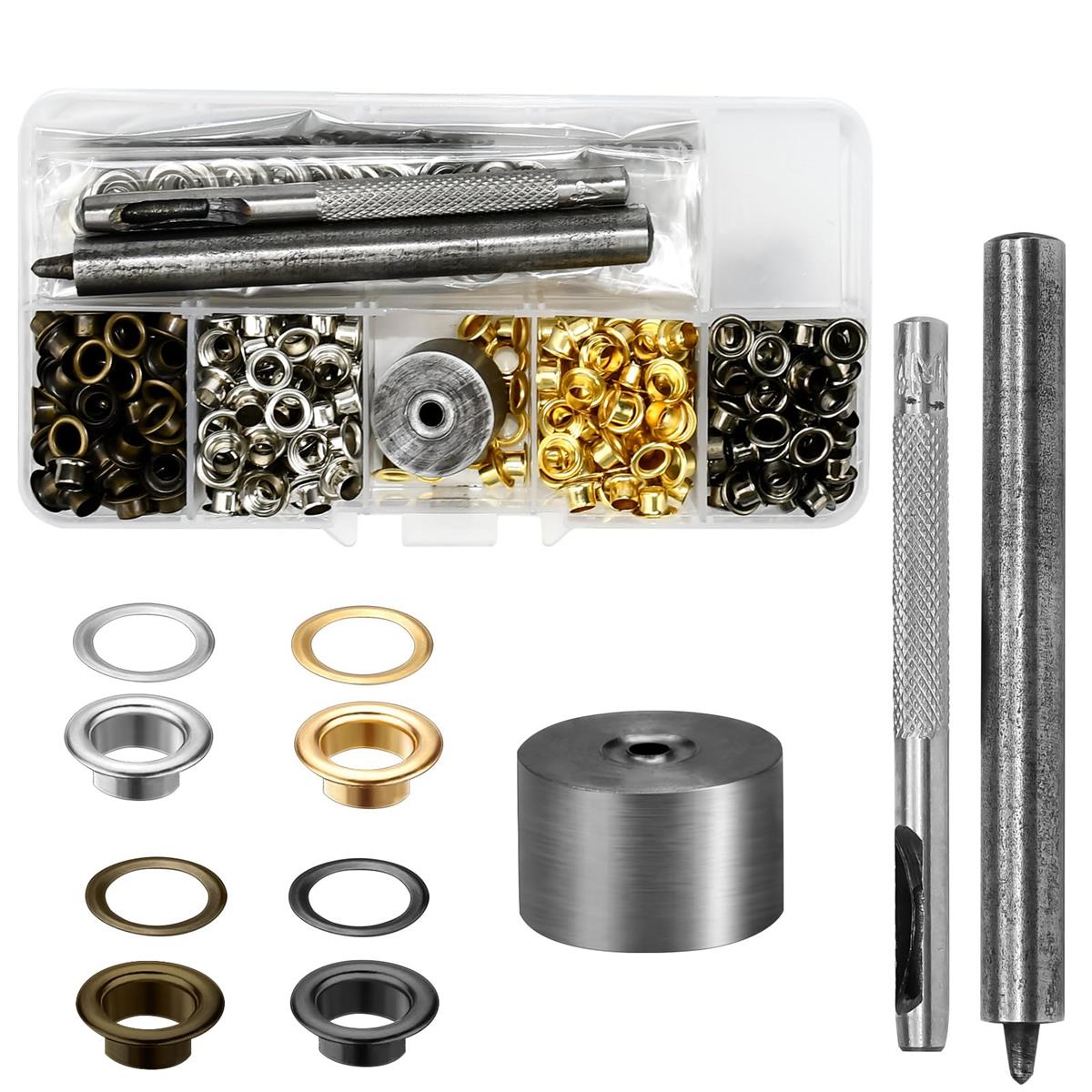 COOLBOTANG 両面ハトメ 4mm (両面ハトメ4色400組＋はと目工具3個)) ハトメ キット ホック打ち工具 レザークラフト 工具ハンドメイド 真鍮製 布革細工 服装 帽子 靴 ジーンズ アクセサリー 収納ケース付き DIY手作り [並行輸入品]