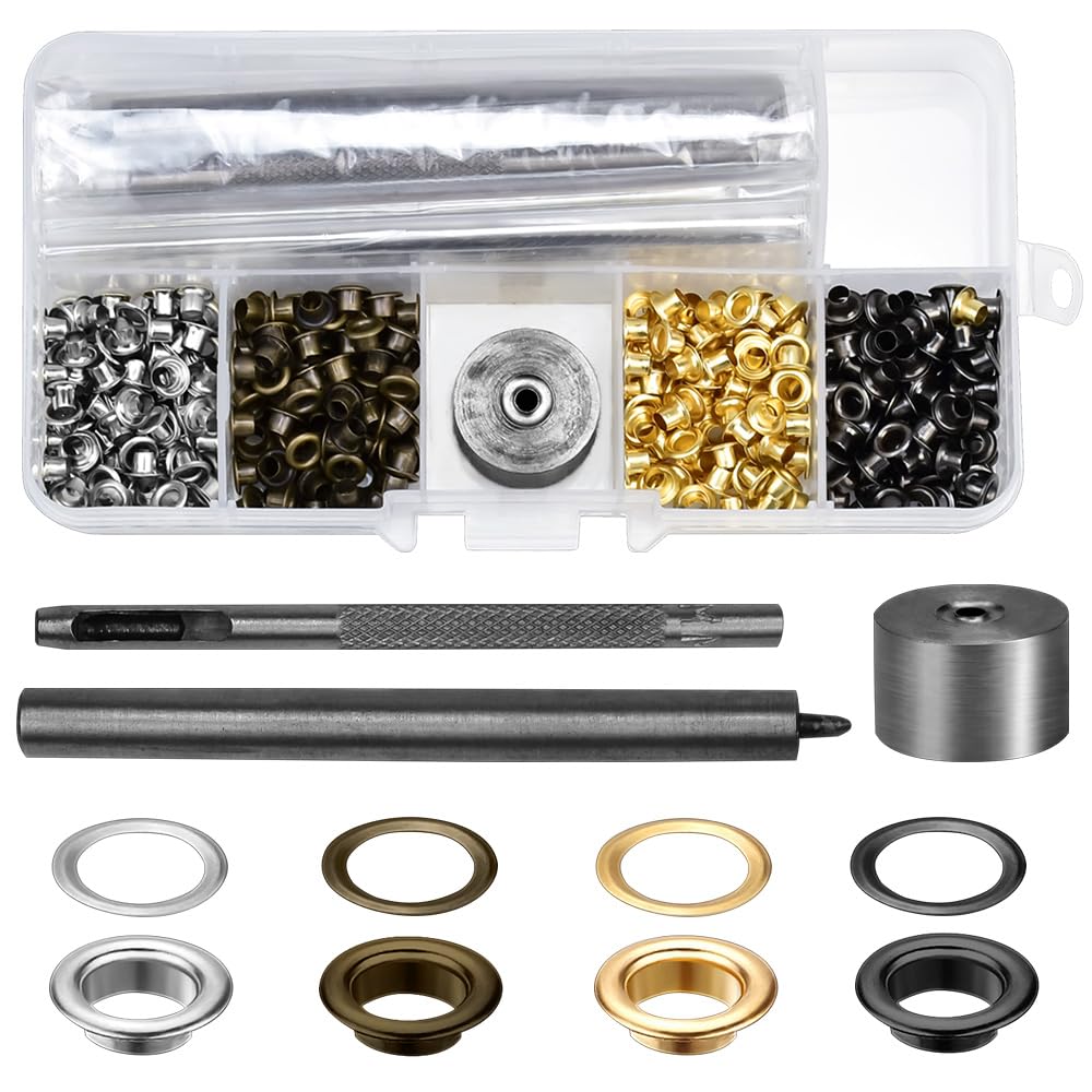 COOLBOTANG 両面ハトメ 3mm 400組セット (ゴールド/シルバー/ブロンズ/ガンメタ) 真鍮製 ハトメ打ち工具3点付き レザークラフト DIY 収納ケース付き 革小物・バッグ・帽子・ジーンズ・アクセサリー制作 防錆加工 ハンドメイド用品 布革細工 服装リメイク