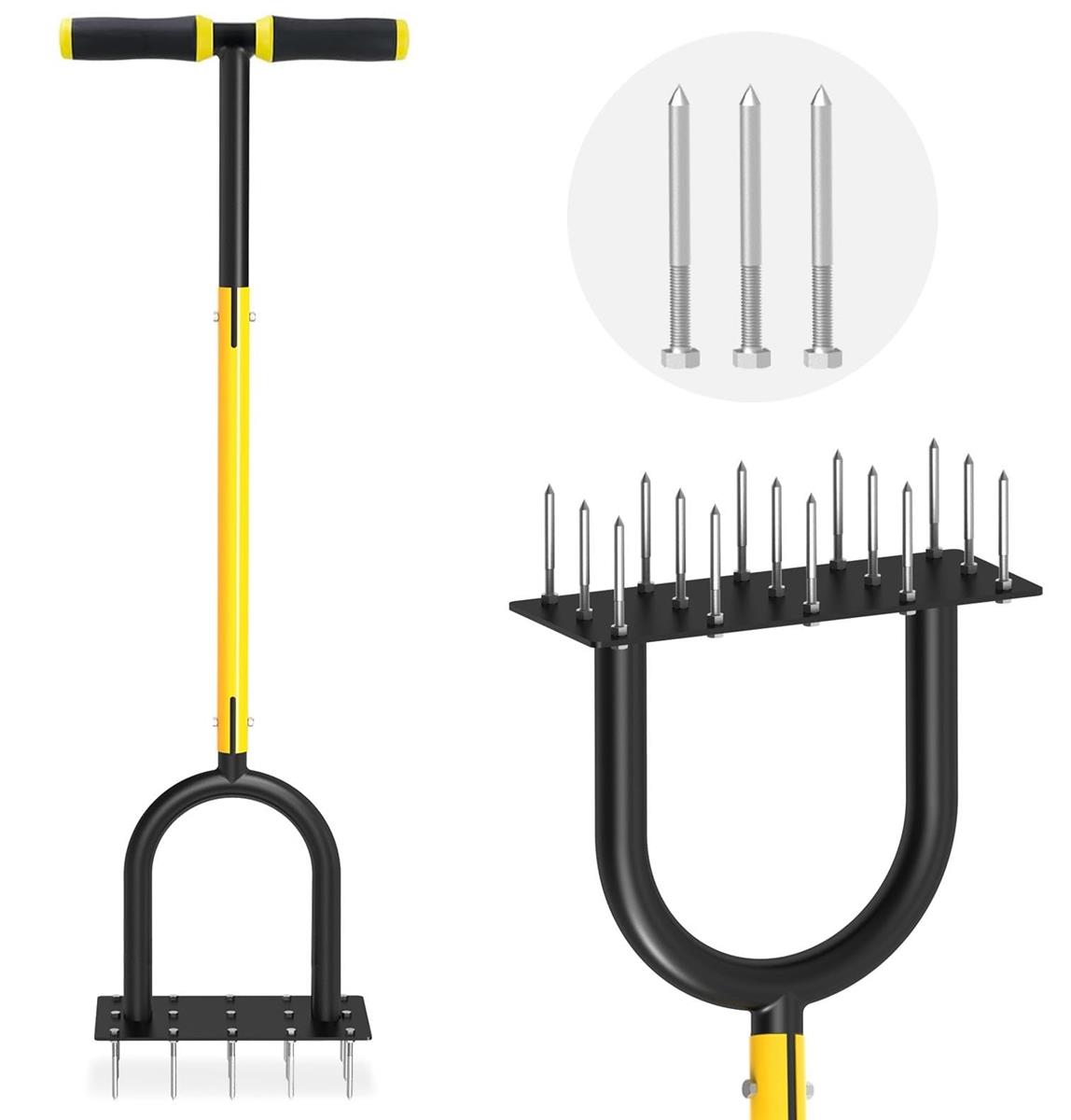 Vevesoas 芝生のエアレーションスパイク 芝生 エアレーションの15本鉄製スパイク付き金属製手動ガーデンスパイクツール 芝生穴あけ用 土、庭、芝生の通気エアレーター用具 土壌改良 芝生 復活 育成 促進 芝生の健康を復活させる園芸用
