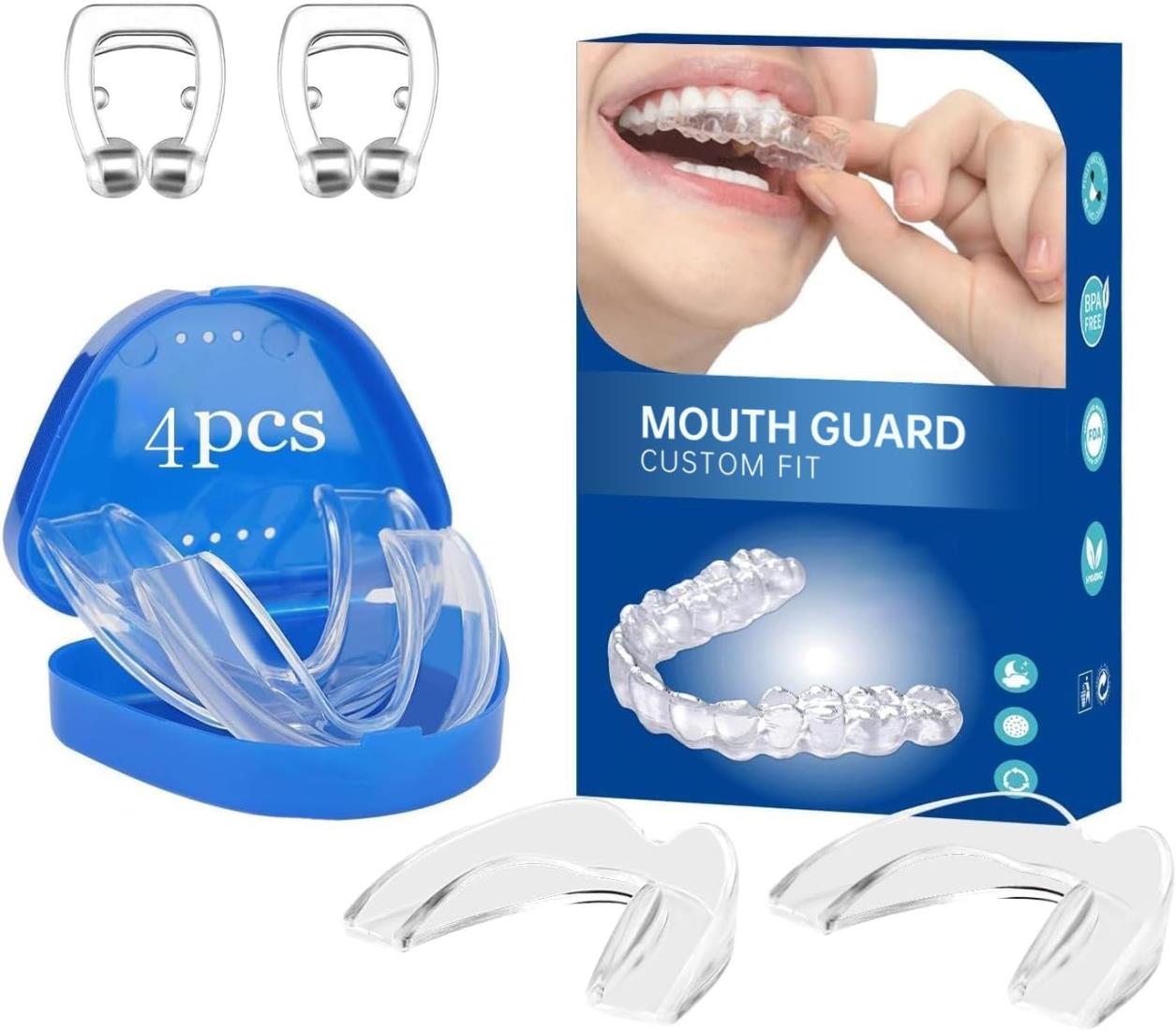 JVGOO マウスピース 歯ぎしり いびき 防止グッズ 睡眠改善 よく寝る 歯ぎしり イビキ 鼾 対策 睡眠質の改善 睡眠用 ガード 歯を保護する 成形可能 格闘技可能 男女兼用 4個セット （大サイズ2個＊小サイズ2個）