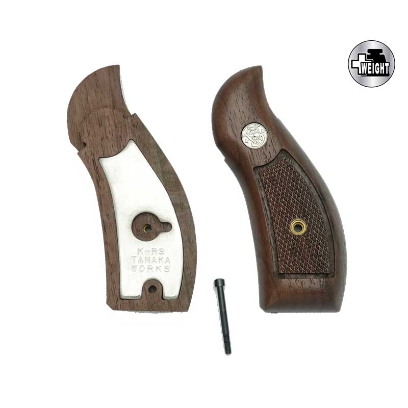 【12月10日再入荷予定】タナカ +Weightグリップシリーズ ラウンドタイプウォールナットチェッカーグリップ Kフレームラウンドバット用