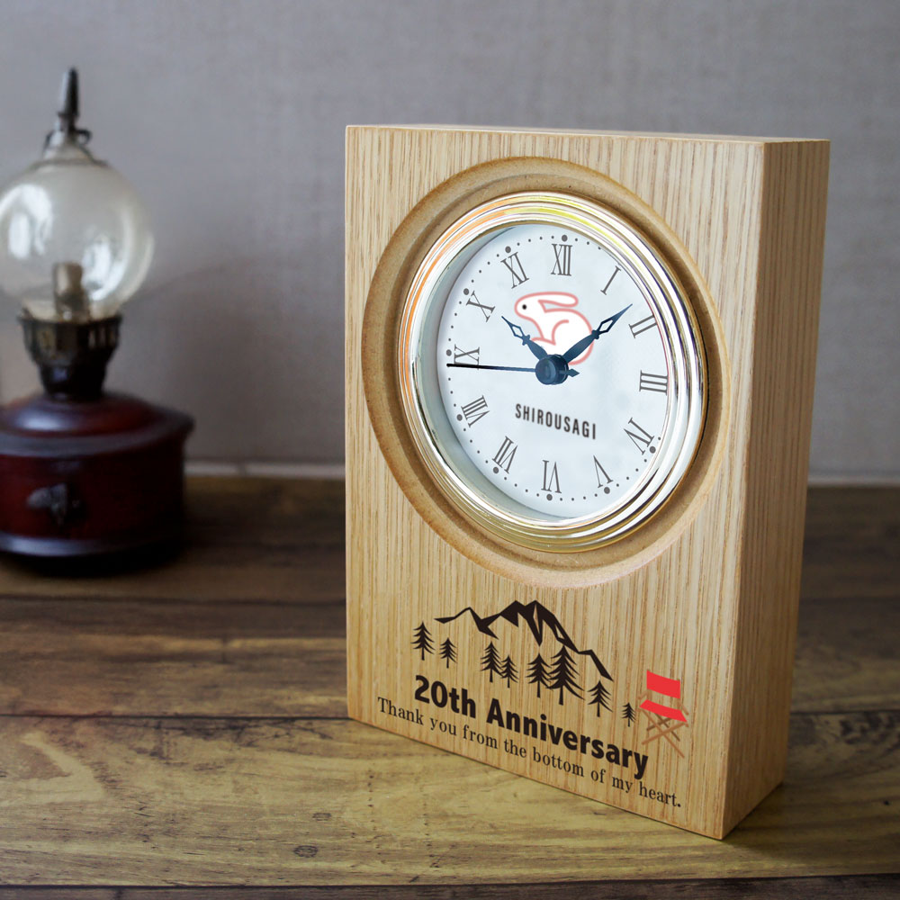 会社ロゴ ウッド置き時計 オリジナル印刷 ロゴ 写真 印刷 寄贈 周年記念 設立記念 社内表彰 退職者の記念品