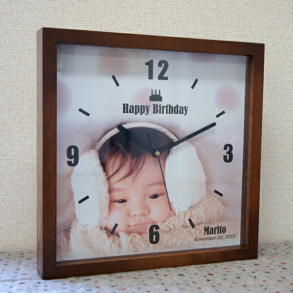 時計 写真 オーダーメイド「 四角いフレーム木製時計」/ 母の日 父の日 記念品 贈答品 敬老の日