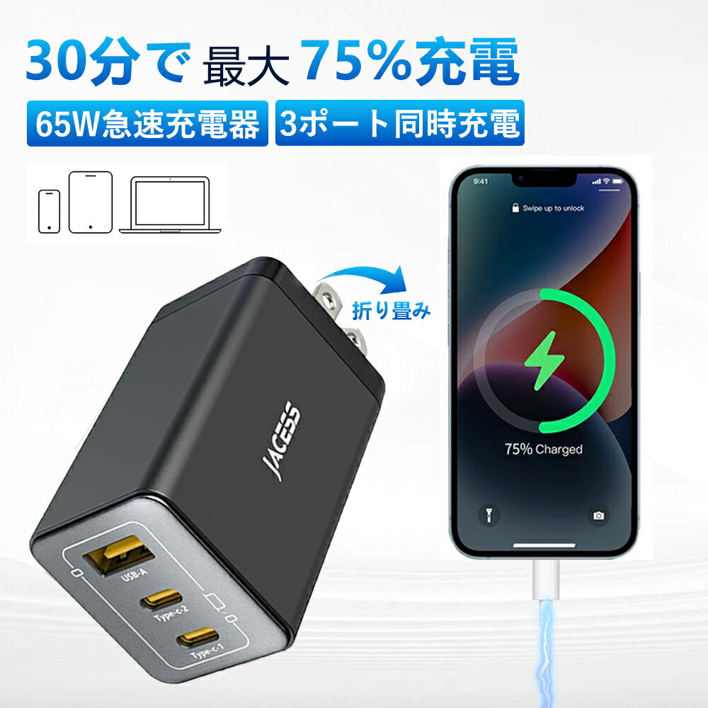 「え これが65W？」驚くほど小さい 65W 充電器 typec コンセント ACアダプター アップル 純正 65W USB-C 電源アダプタ 1.5mケーブル 急速充電器 高速充電 軽量 コンパクト iPhone充電器 電源アダプター PSE認証 PD急速充電器 充電器 AC充電器 全機種対応 PD充電器 65W