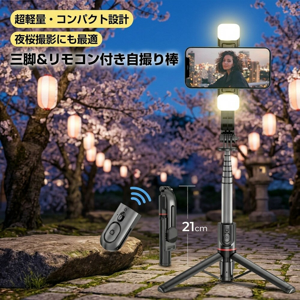 【持ち運びに便利な超軽量コンパクトデザイン】 セルカ棒 自撮り棒 三脚 スマホス...